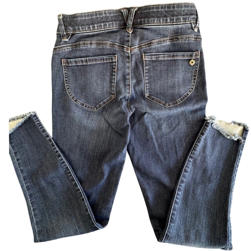 Democracy Ab Solution Skinny Jeans Dark Wash Raw Fray Hem Slit Size 4 Womens - Picture 2 of 9